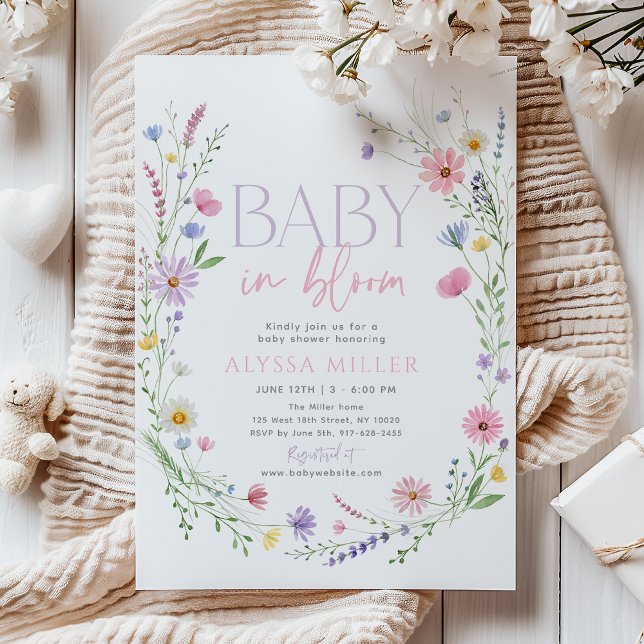 Baby in Bloom Wildflower Wreath Baby Shower Invitation (Creator Uploaded)