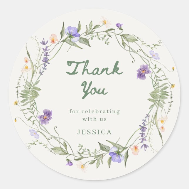 Baby in Bloom Wildflower Wreath Baby Shower Sticke Classic Round Sticker (Front)