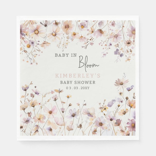 Baby in Bloom Wildflowers Baby Girl Baby Shower Napkins (Front)