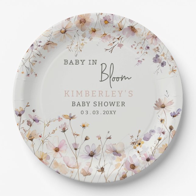 Baby in Bloom Wildflowers Baby Girl Baby Shower Paper Plates (Front)