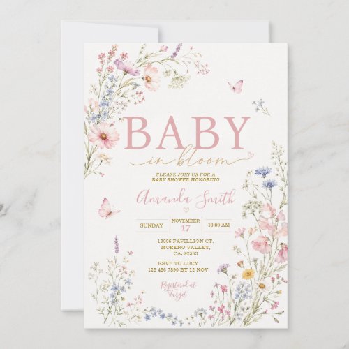 Baby in Bloom Wildflowers Baby Shower Butterfly Invitation
