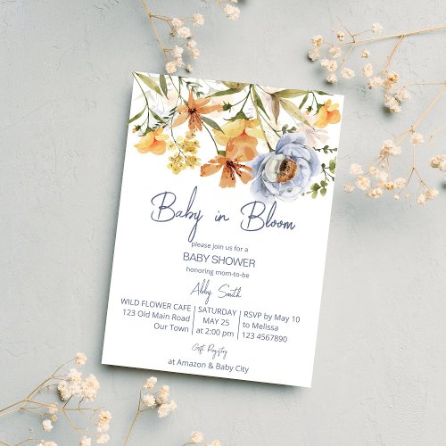 Baby in bloom wildflowers baby shower  invitation