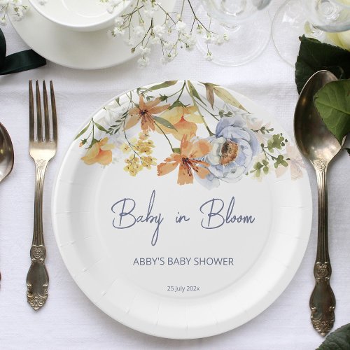 Baby in bloom wildflowers baby shower printed paper plates