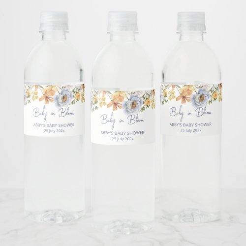 Baby in bloom wildflowers baby shower printed water bottle label