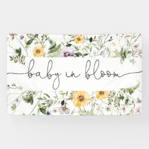 Baby in bloom wildflowers backdrop banner
