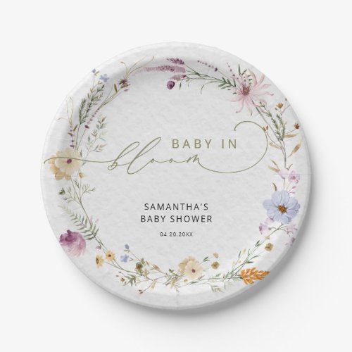 Baby in Bloom Wildflowers Boho Baby Shower  Paper Plates
