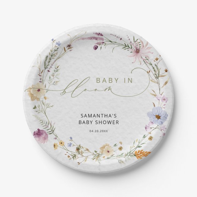 Baby in Bloom Wildflowers Boho Baby Shower  Paper Plates (Front)