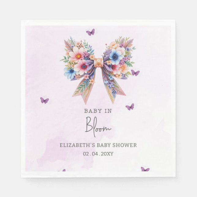Baby in Bloom Wildflowers Bow Girl Baby Shower Napkins (Front)
