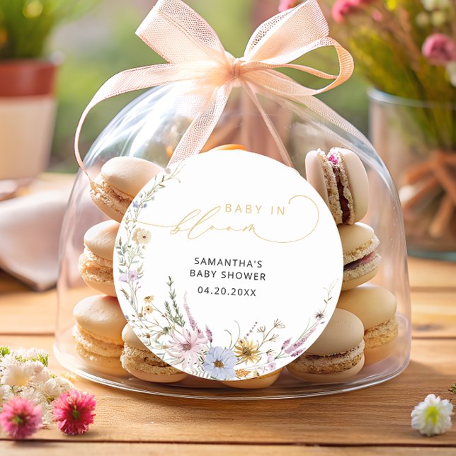 Baby In Bloom Wildflowers Cute Baby Shower  Classic Round Sticker (Creator Uploaded)