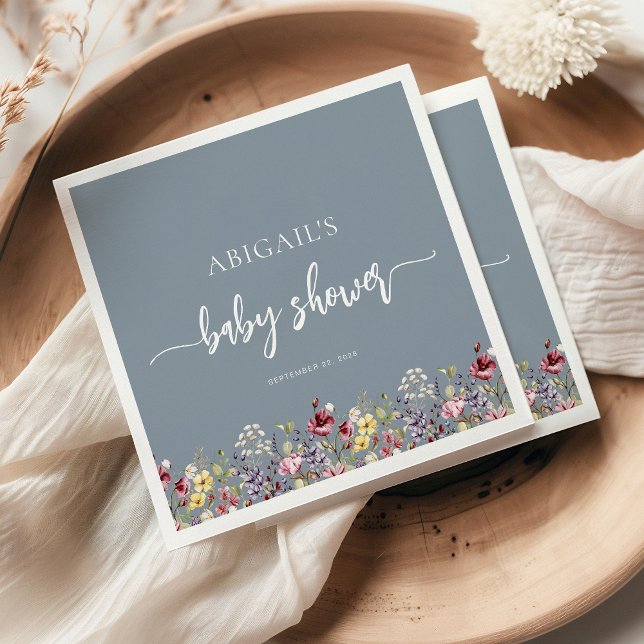 Baby in Bloom Wildflowers Dusty Blue Baby Shower Napkins (Creator Uploaded)