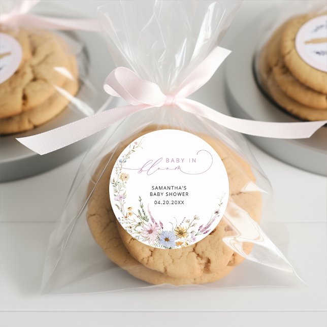 Baby In Bloom Wildflowers Floral Baby Shower  Classic Round Sticker (Creator Uploaded)