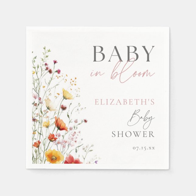 Baby In Bloom Wildflowers Floral Baby Shower Napkins (Front)