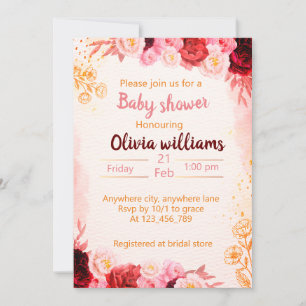 Baby in Bloom with Burgundy Dusty Pink Watercolor Invitation