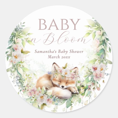 Baby in Bloom Woodland Floral Baby Girl Shower Classic Round Sticker