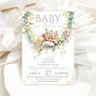 Baby in Bloom Woodland Floral Baby Girl Shower Invitation