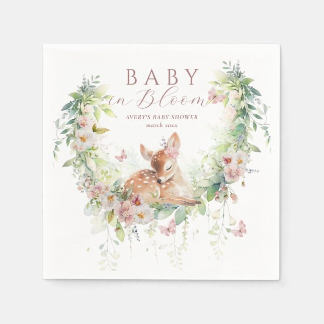 Baby in Bloom Woodland Floral Baby Girl Shower Napkins (Front)