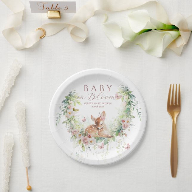 Baby in Bloom Woodland Floral Baby Girl Shower Paper Plates (Wedding)