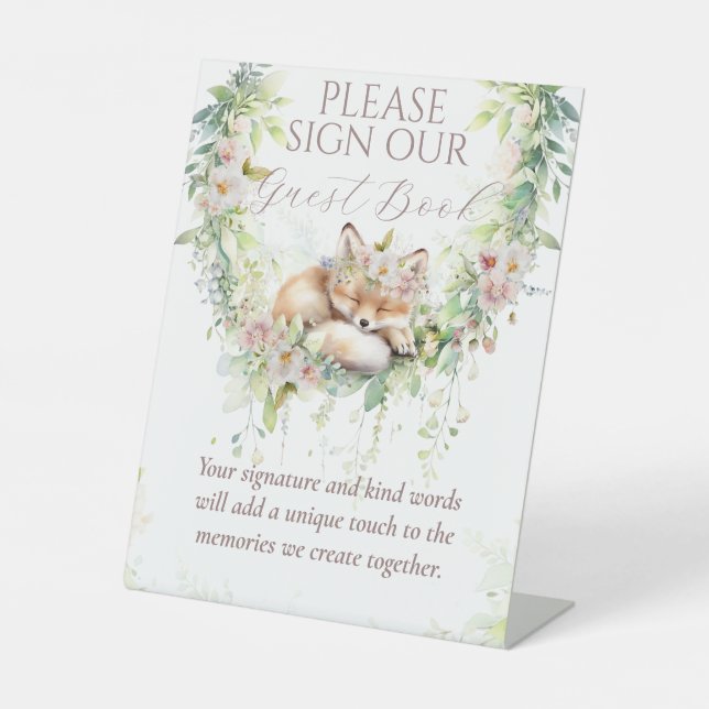 Baby in Bloom Woodland Floral Baby Girl Shower Pedestal Sign (Front)