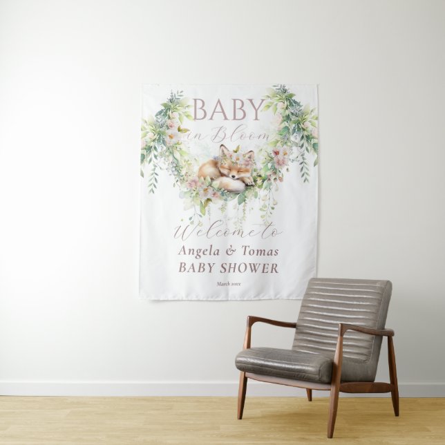 Baby in Bloom Woodland Floral Baby Girl Shower Tapestry (In Situ)