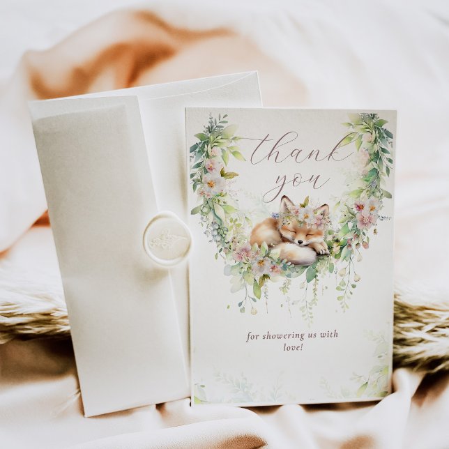 Baby in Bloom Woodland Floral Baby Girl Shower Thank You Card (Creator Uploaded)