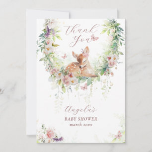 Baby in Bloom Woodland Floral Baby Girl Shower Thank You Card