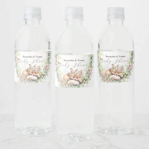 Baby in Bloom Woodland Floral Baby Girl Shower Water Bottle Label