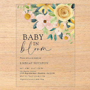 Baby in Bloom Yellow Floral Acrylic Invitations