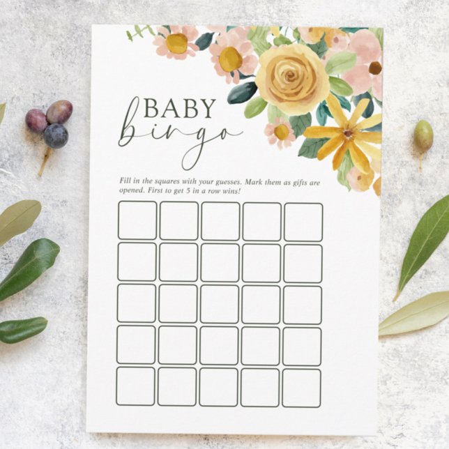 Baby in Bloom Yellow Floral Bingo Game Advice Card (Creator Uploaded)