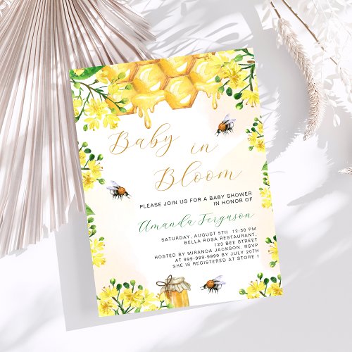 Baby in Bloom yellow florals bees Baby Shower Invitation