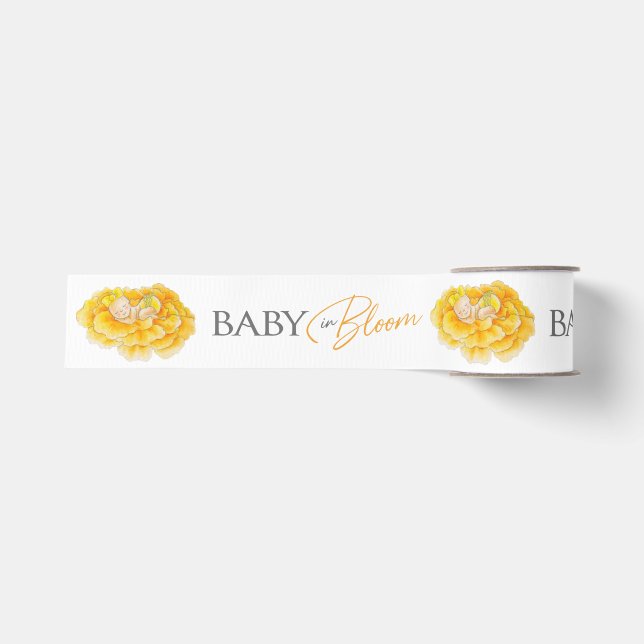 Baby in Bloom yellow orange gray baby shower Grosgrain Ribbon (Front)
