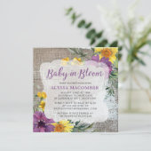 Baby in Bloom Yellow Purple Baby Shower Invitation (Standing Front)