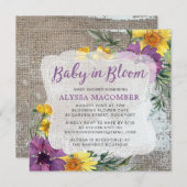Baby in Bloom Yellow Purple Baby Shower Invitation (Front/Back)