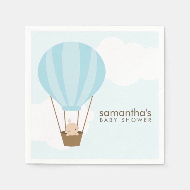 Baby in Blue Hot Air Balloon Baby Shower Napkins (Front)