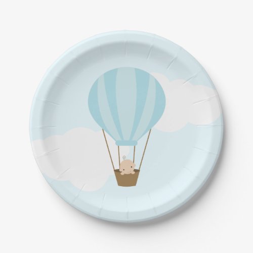 Baby in Blue Hot Air Balloon Baby Shower Paper Plates