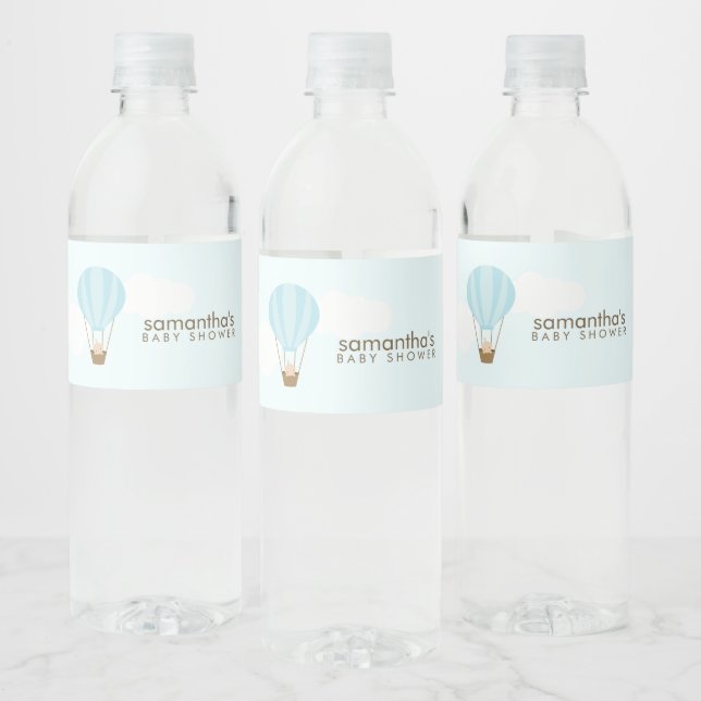 Baby in Blue Hot Air Balloon Water Bottle Label (Bottles)