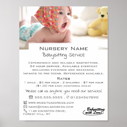 Baby in Cot Babysitter Daycare Nursery Advert Poster