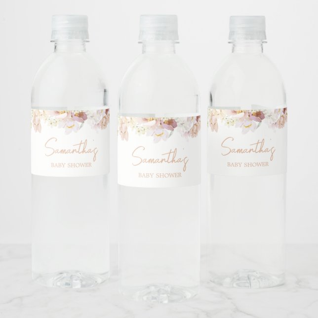 Baby in Florals Baby Shower  Water Bottle Label (Bottles)