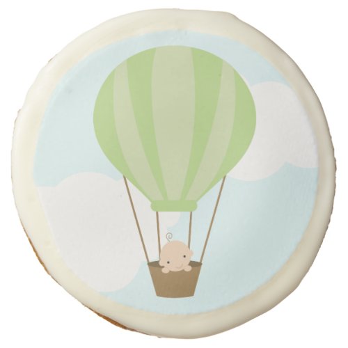 Baby in Green Hot Air Balloon Baby Shower Sugar Cookie