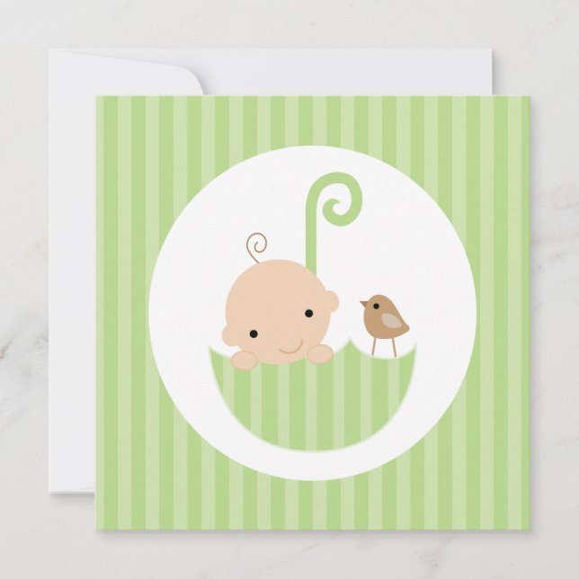 Baby in Green Umbrella Baby Shower Invitation (Front)