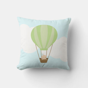 Baby in Hot Air Balloon {green} Throw Pillow