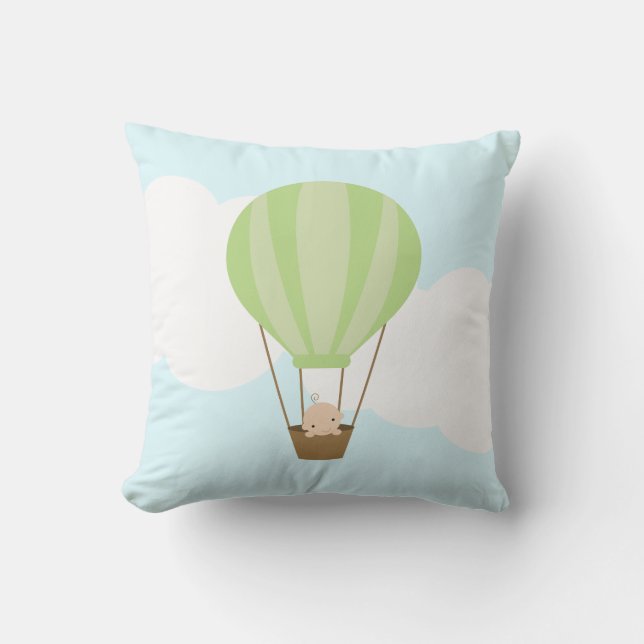 Baby in Hot Air Balloon {green} Throw Pillow (Front)