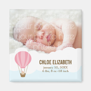 Baby in Pink Balloon Baby Birth Announcements Magnet