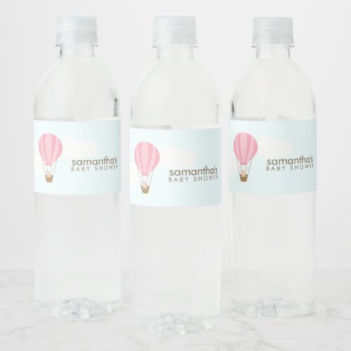 Baby in Pink Hot Air Balloon Water Bottle Label