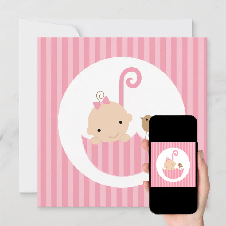 Baby in Pink Umbrella Baby Shower Invitation | Zazzle