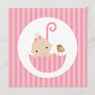 Baby in Pink Umbrella Baby Shower Invitation