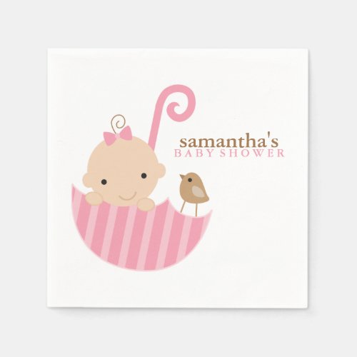 Baby in Pink Umbrella Baby Shower Napkins