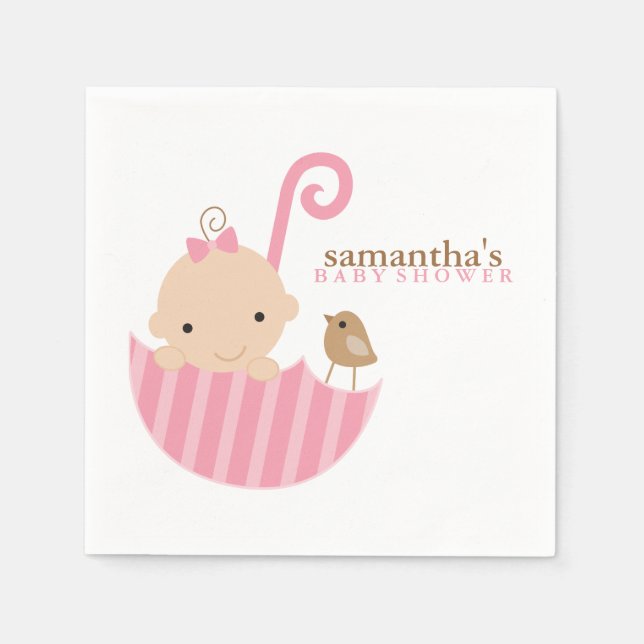 Baby in Pink Umbrella Baby Shower Napkins (Front)
