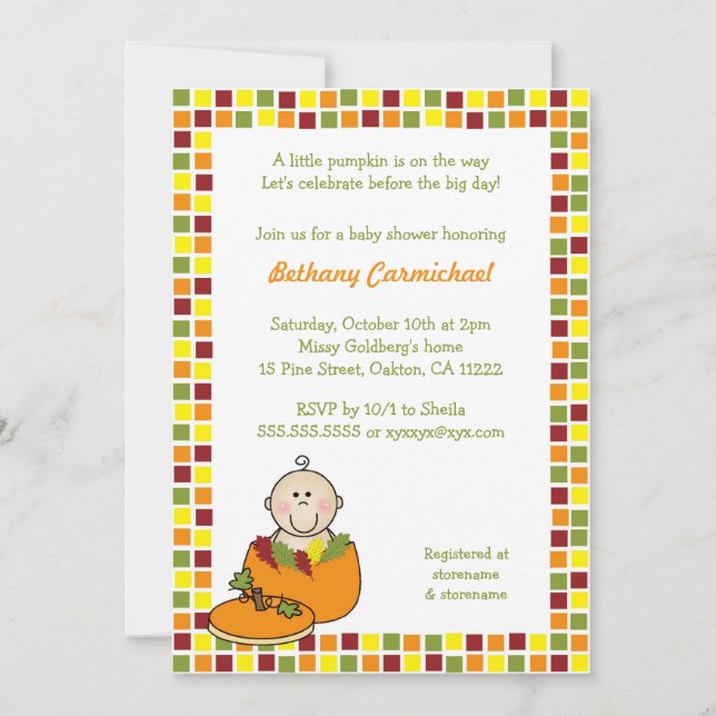 Baby in Pumpkin Baby shower invites / Fall Mosaic (Front)