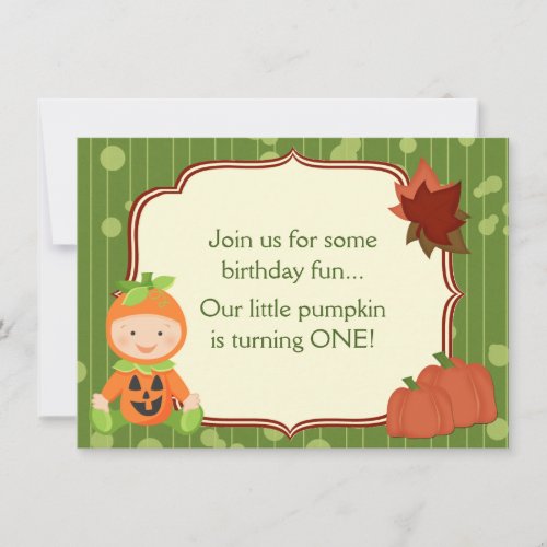 Baby in Pumpkin Costume 1st Birthday Invitation