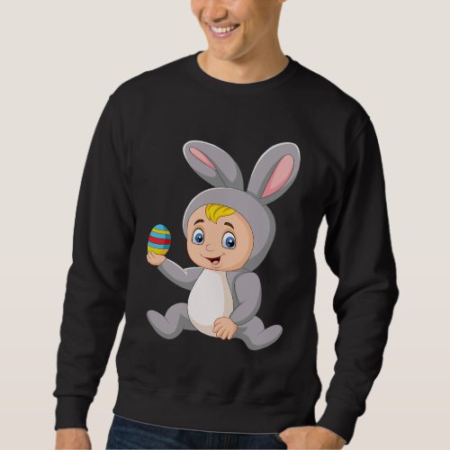 Baby in rabbit costume sweatshirt